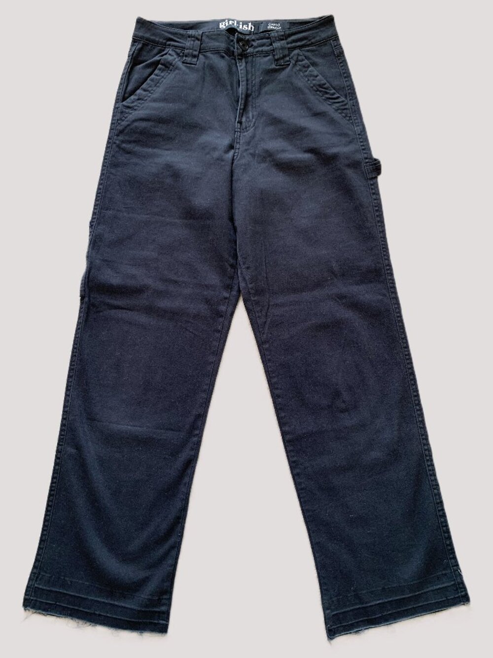 Girl-ish Women Black Cargo Pants Straight Leg Frayed Hem Size 5/27